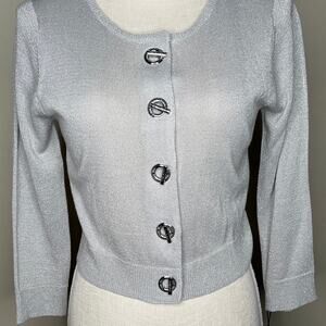 Calvin Klein women’s silver glitter toggle button up cardigan long sleeve NWT S